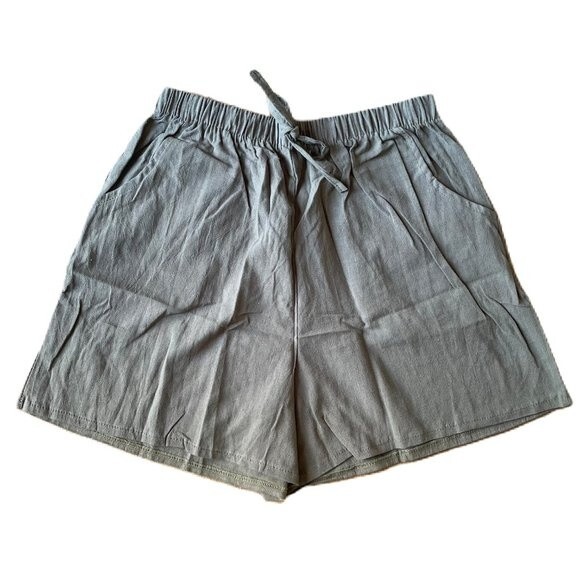 NWOT Women Solid High Waist Linen Blend Shorts Pants Beach Shorts (Size L) - Picture 1 of 7